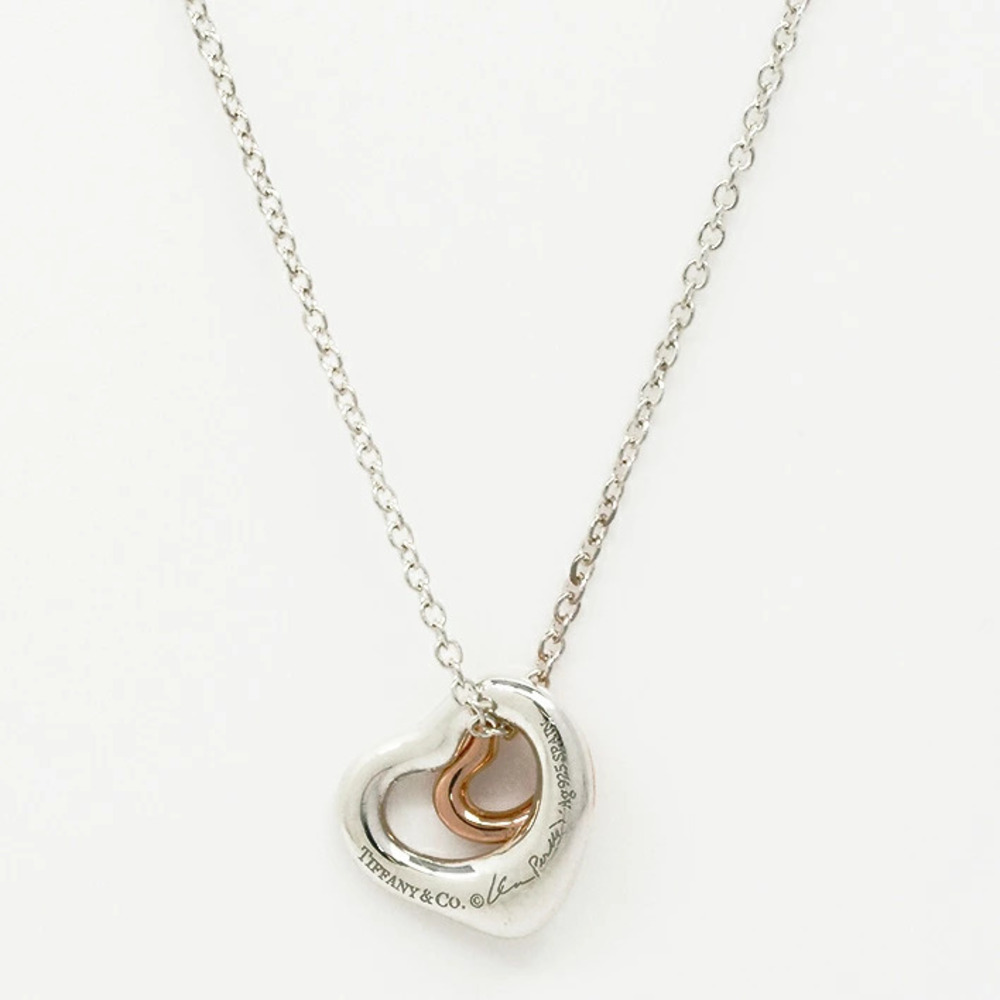 Tiffany Co Elsa Peretti Double Open Heart Silver Pink Gold Pendant Pink Gold